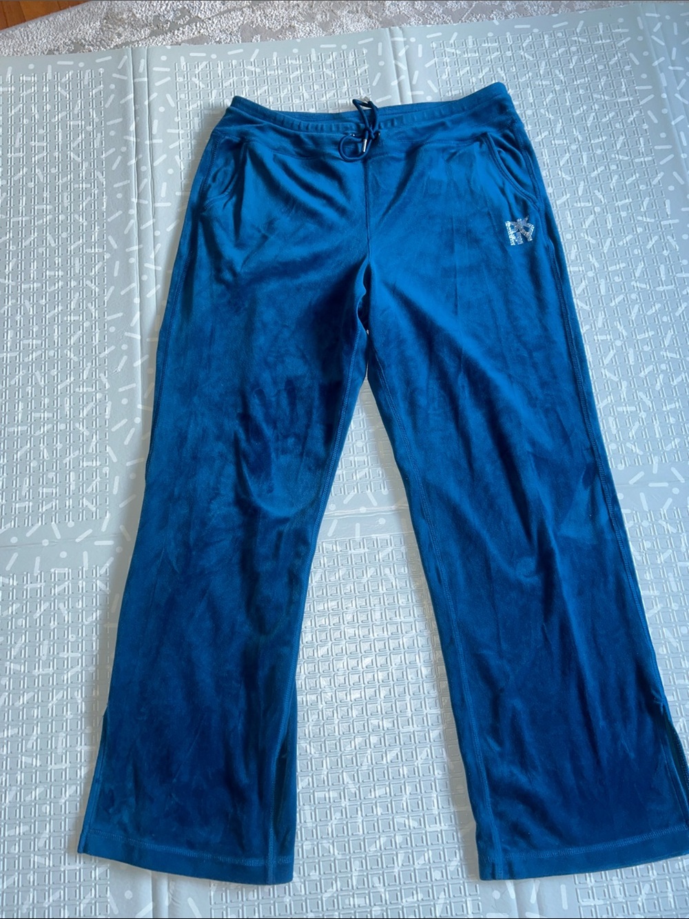 DKNY Blue Velour Lounge Pants with Rhinestone Logo